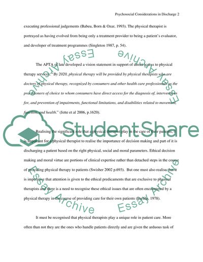 Psychosocial Aspects in Discharging Decision in Physical Therapy
