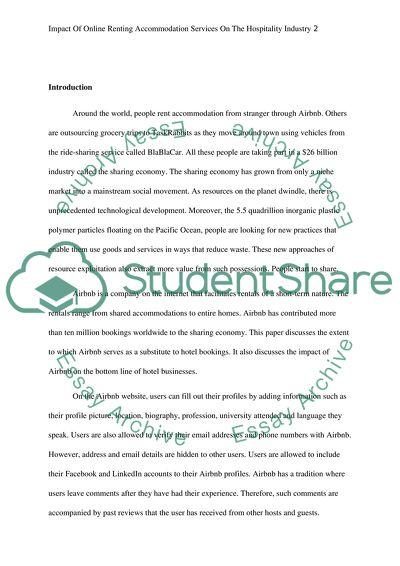 The Impact of Online Renting Accommodation Services on the Hospitality Industry