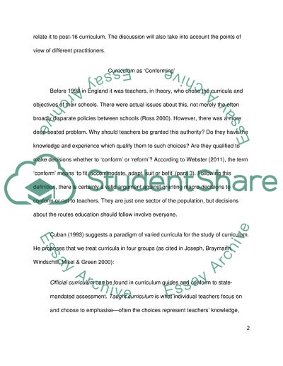The Post-16 Curriculum according to MacNaughton