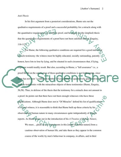 Humes Posteriori Argument against Miracles Is not Valid