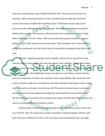 Women and Politics. Todays Women Role in Politics Compare to Aristotle View