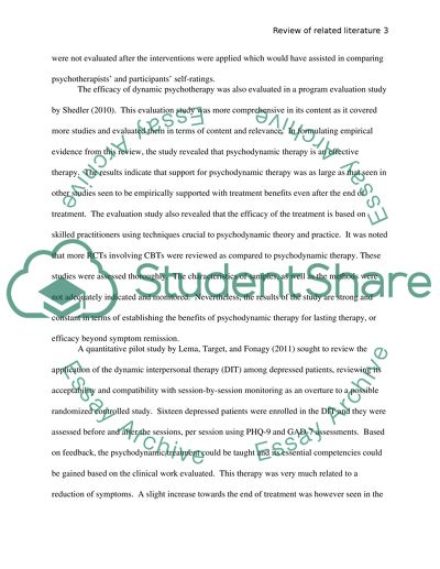 Psychodynamic Therapy: Literature Review