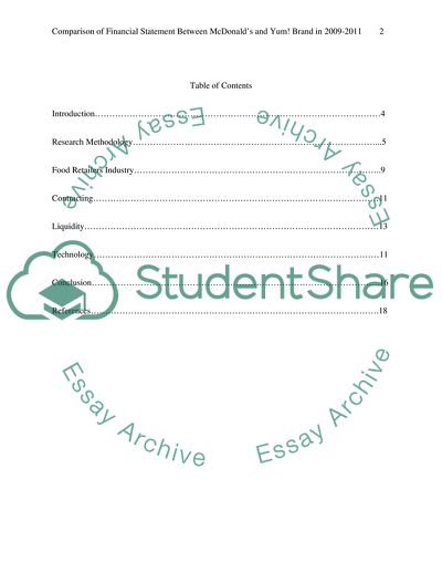Comparison of Financial Statement between McDonalds and Yum Brand