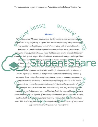 The Organizational Impact of Mergers and Acquisitions on the Tourism Firm