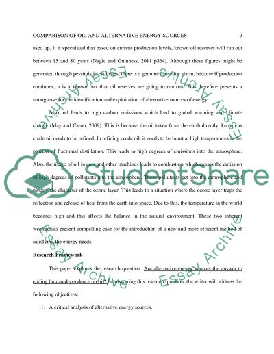 Comparison of Oil and Alternative Energy Sources