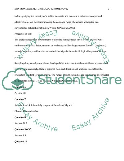 Environmental Toxicology. Homework