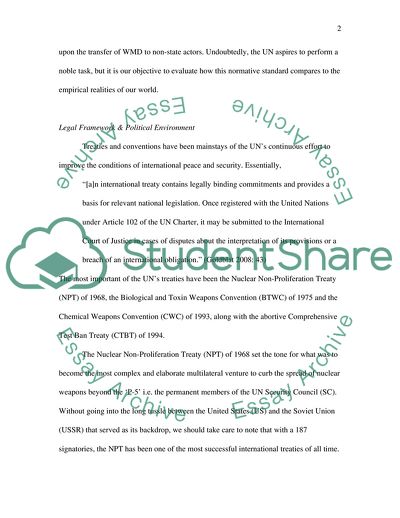 The United Nations and Weapons of Mass Destruction: Limiting Production and Trade