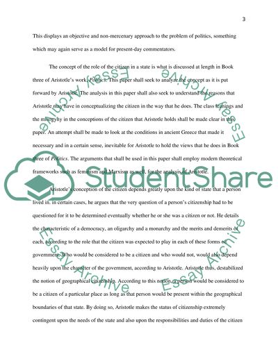 Conception of the Citizen in Book Three of Politics