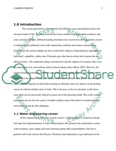 Career Choices in Water Engineering Career