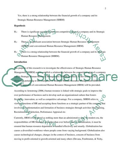 Impact of Competitive Advantage on Strategic Human Resource Management