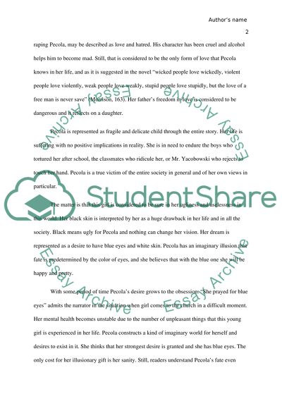 Analyzation paper on the Novel the bluest eye by Toni Morrison