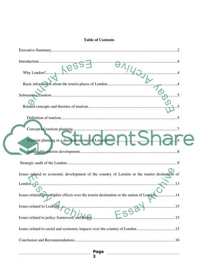 Tourism Planning in a Destination Zone of London