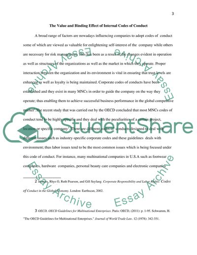 Internal Codes of Conduct by Multinational Enterprises