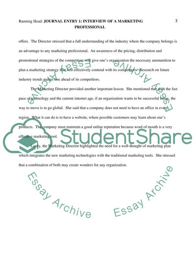Journal Entry 1: Interview of a Marketing Professional