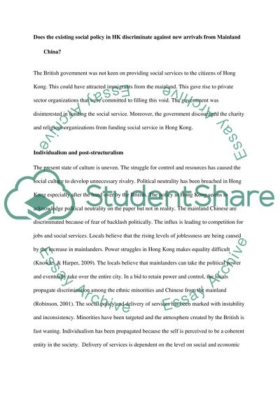 The Existing Social Policy in Hong Kong