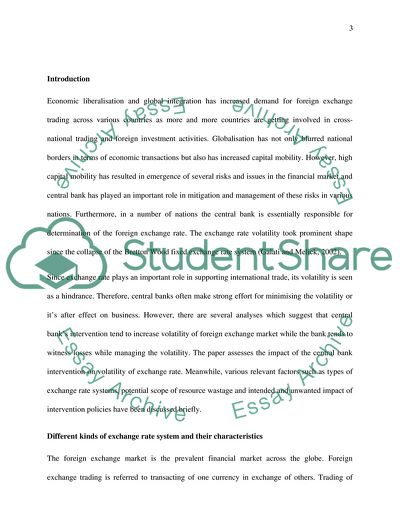 Intervention of Central Bank for Exchange Rate Volatility
