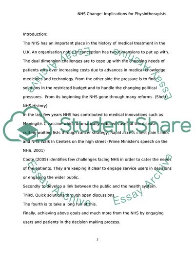 NHS Change: Implications for Physiotherapists