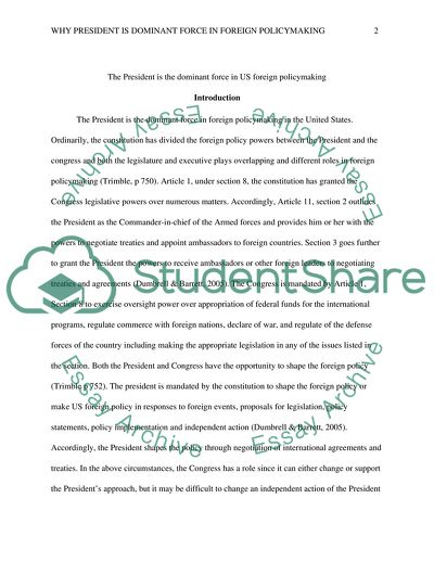 President as a Dominant Force in Foreign Policymaking