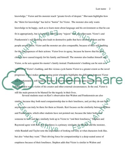 Summary of Peer Reviews of the Protagnonsts on Frankenstein