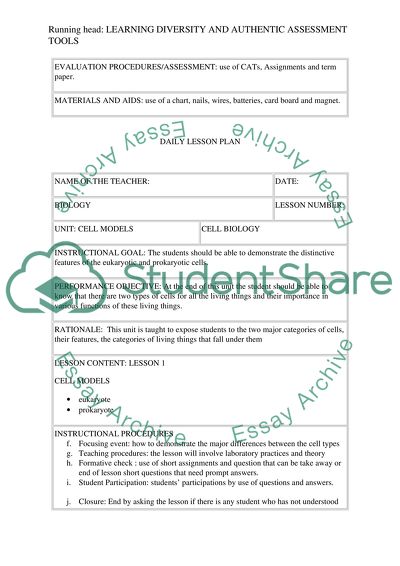 Learning Diversity and Authentic Assessment Tools