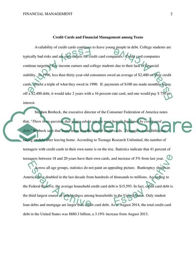 Credit Cards and Financial Management among Teens