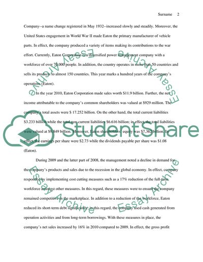 Eaton Company Financial Position