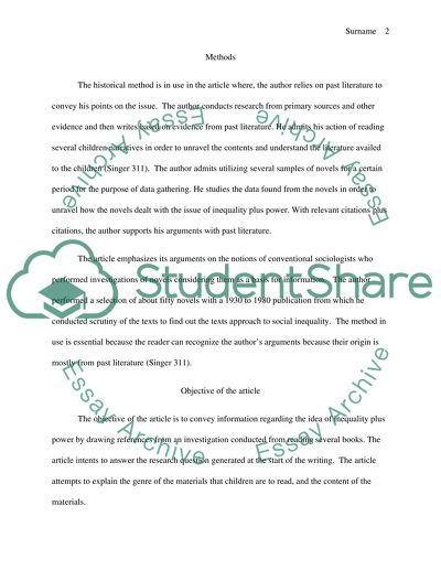 A Novel Approach: The Sociology of Literature, Childrens books, and Social Inequality