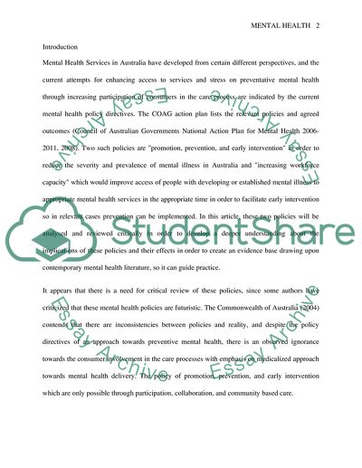 Analysis Contemporary Policy Issues: Mental Health