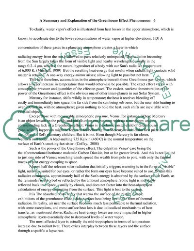 A Summary and Explanation of the Greenhouse Effect Phenomenon