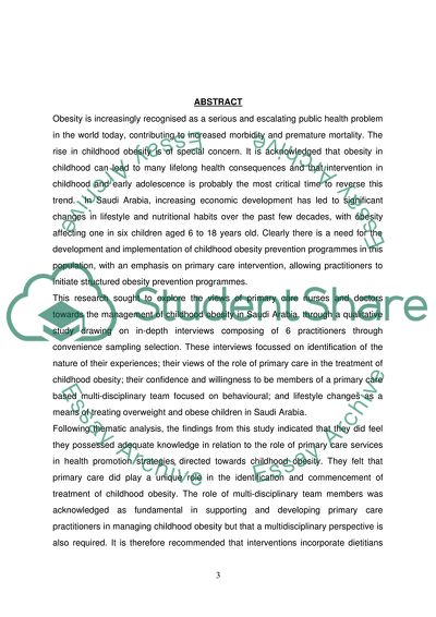 dissertation in childhood obesity