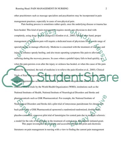 Pain and Its Management in Nursing