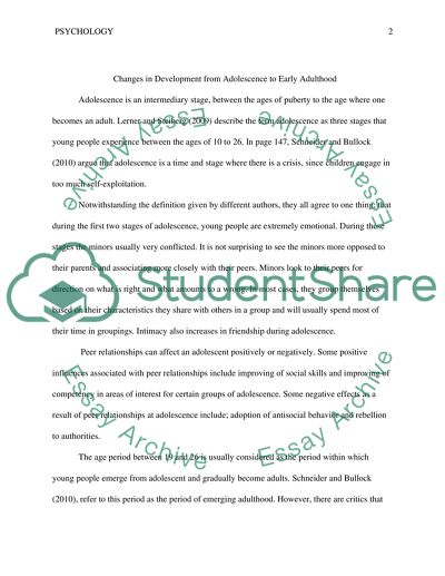 Adolescence to early adulthod