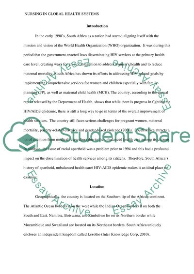 Nursing In Global Health Systems - South Africa