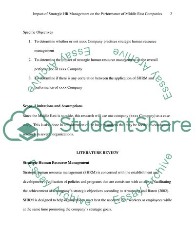 Dessertation proposal (Impact of Strategic HR Management on Business Performance)