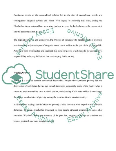 Poverty in Elizabethan Society