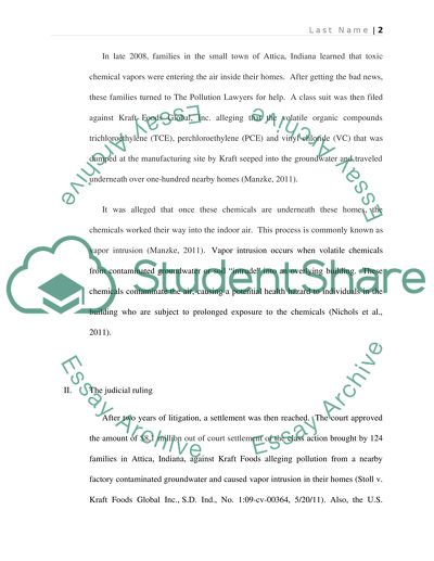 Stoll vs Kraft Food Global Inc on Vapor Intrusion