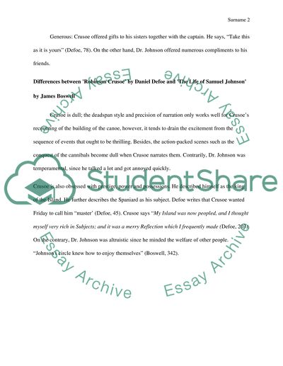 Comaparison and Contrast of Robinson Crusoe and Samuel Johnson
