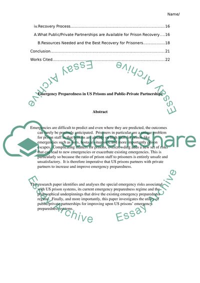 Emergency Preparedness in US Prisons and Public-Private Partnerships