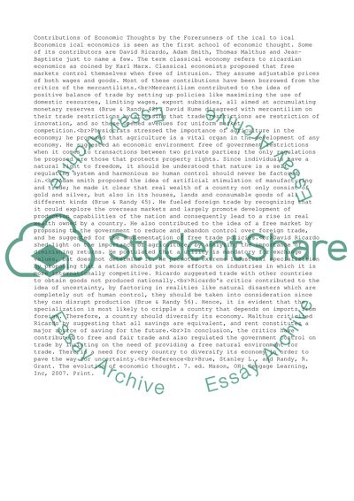 Contributions of Economic Thoughts