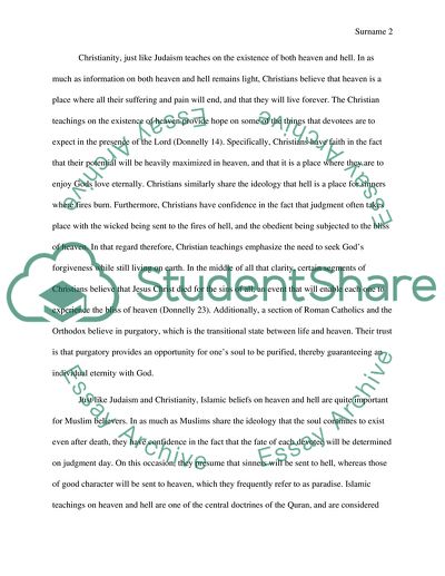 Judaism, Christianity, Islamic and Buddhisms beliefs on Heaven and Hell