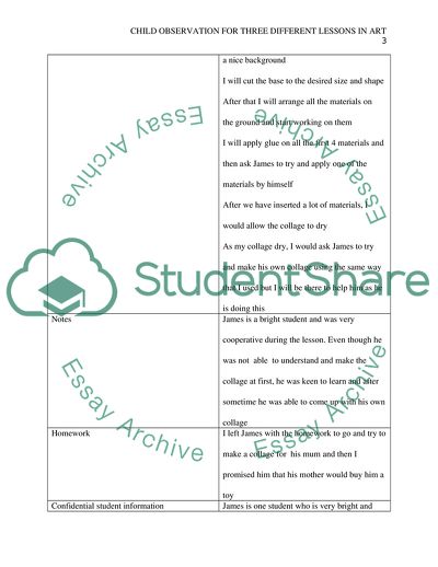 Child Observation for Three Different Lessons in Art