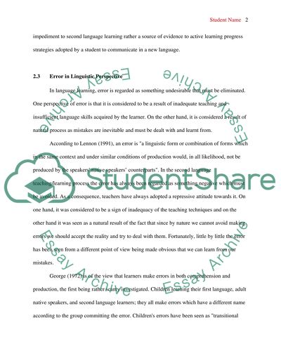 Approaches to Second Language Acquisition. Error Analysis and English Language Writing