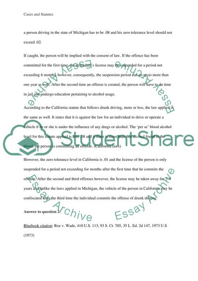 Drunk Driving in the States of Michigan and California