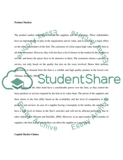 Critically discuss the connections between stakeholder claims and the product market