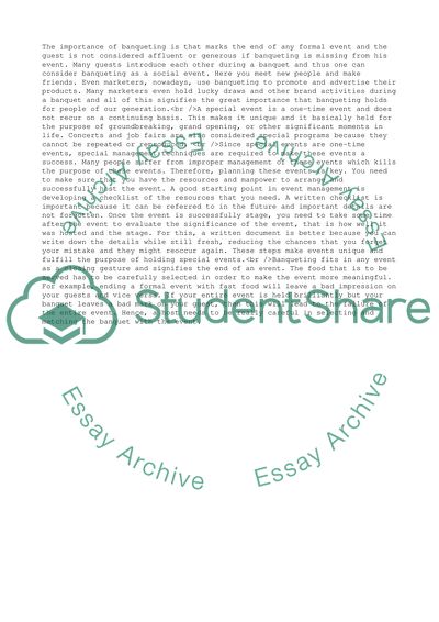 Catering Management - The Importance of Banqueting as an Event