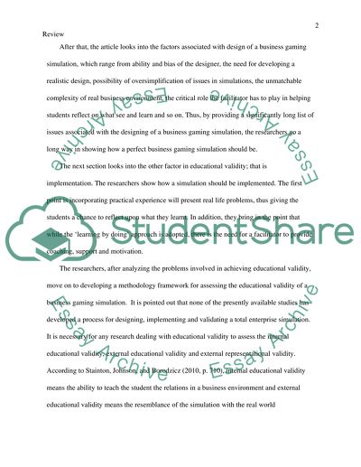 Educational Validity of Business Gaming Simulation