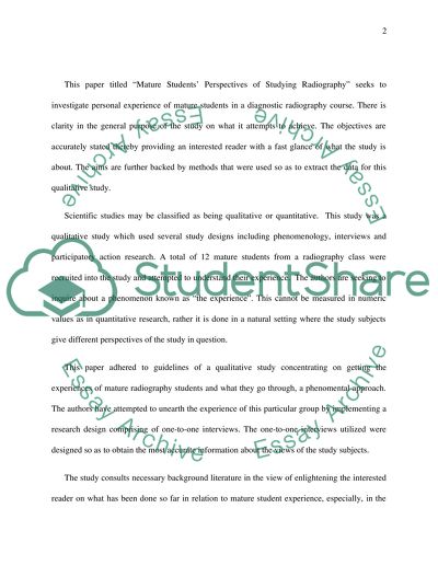 Mature Students Perspectives of Studying Radiography