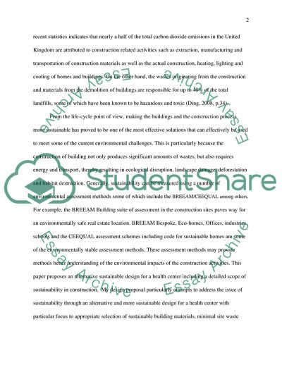 Alternative Sustainable Design for a Health Center Including a Scope of Sustainability in Construction