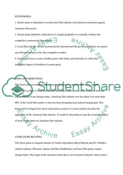 Cultural, Economical and Political Control Systems along with Screen Quotas in the Film Industry