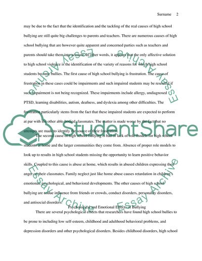 The Main Causes and Effect of High School Bullying